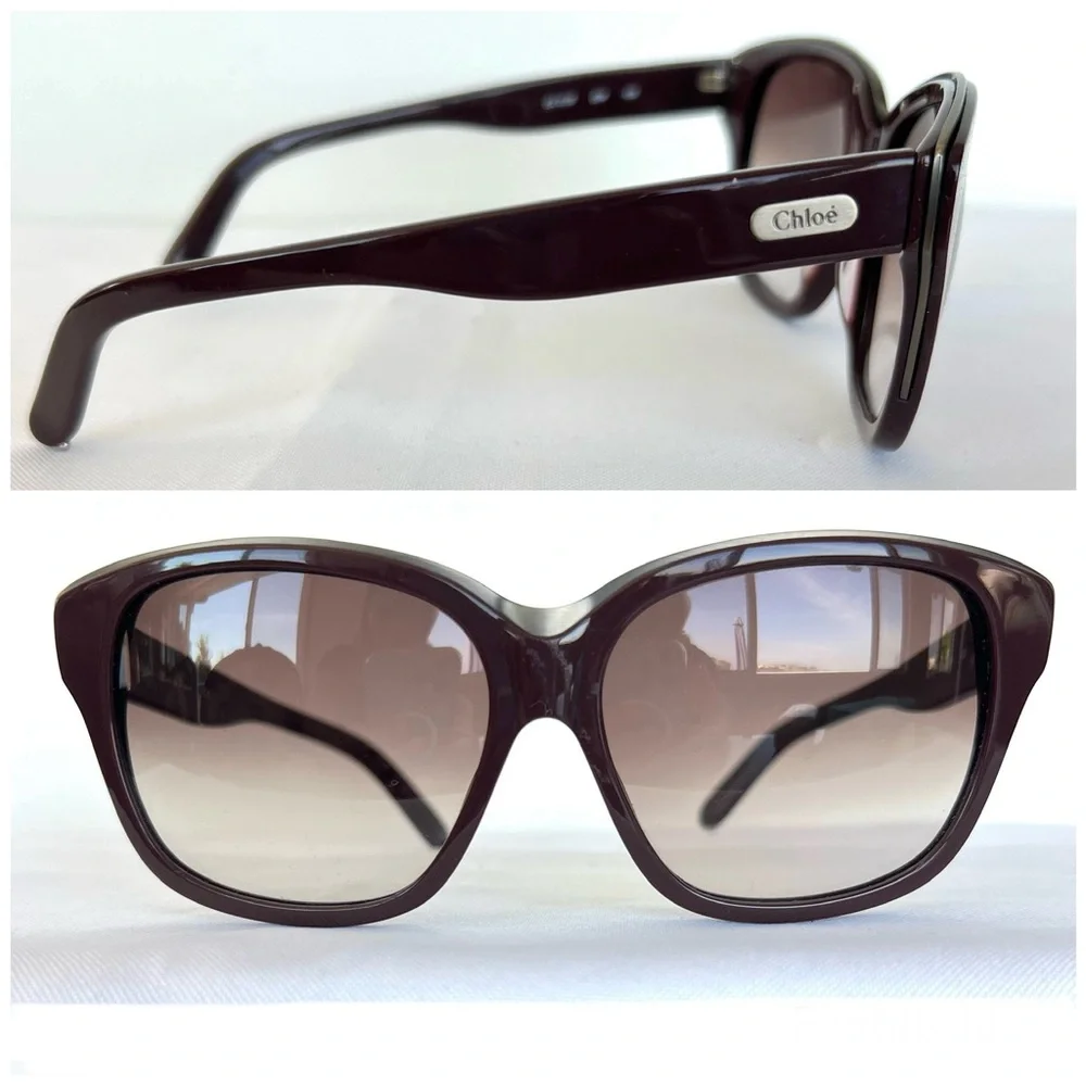 CHLOÈ CL 2138 C03 135 Brown Gradient Lens Brown Silver Frame Cat Eye Sunglasses